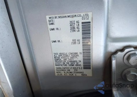 2012 Nissan Altima 3.5 Sr из США, поврежденный, VIN 1N4BL2AP2CC230252